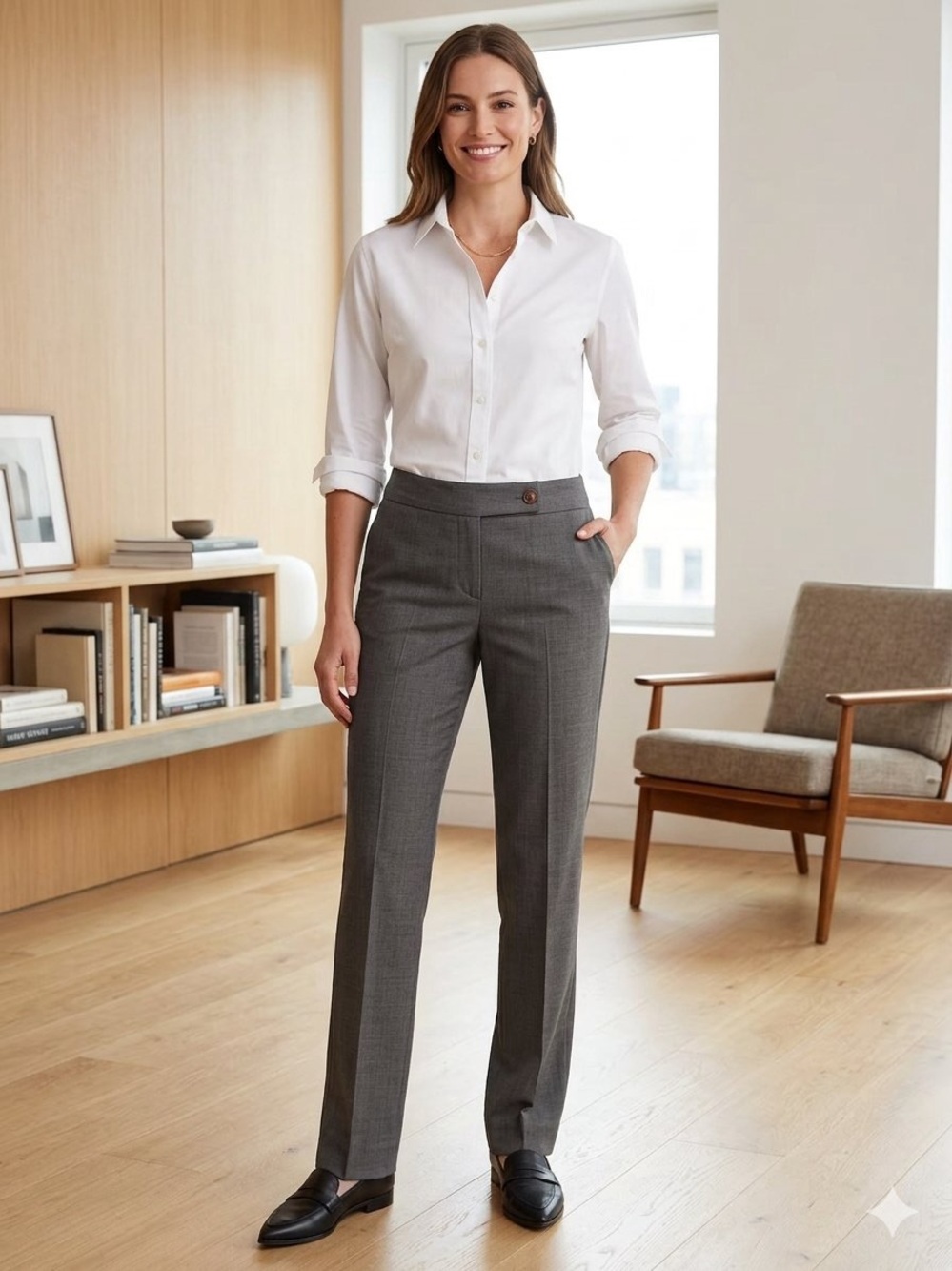 LOFT Gray Straight-Leg Trousers